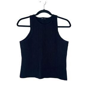 Marled Black Ripped Tank Top Large